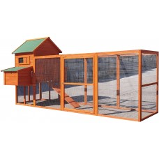 Omitree 122" Deluxe Large Wood Chicken Coop Backyard Hen House with 4 Nesting Box Outdoor Run